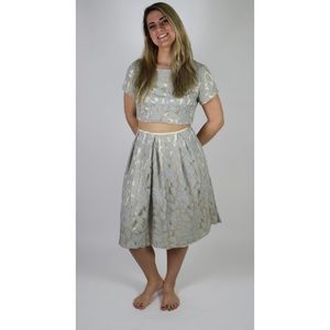 Gray/Gold Lace Overlay 2 Piece